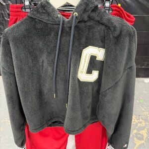 💪 Champion Black Sherpa Fleece Hoodie XS NWT Varsity “C” Logo